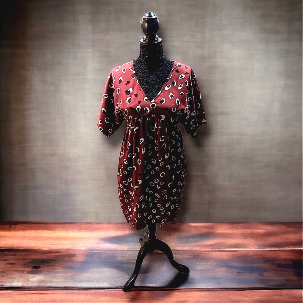 Maroon Cheetah Babydoll Dress